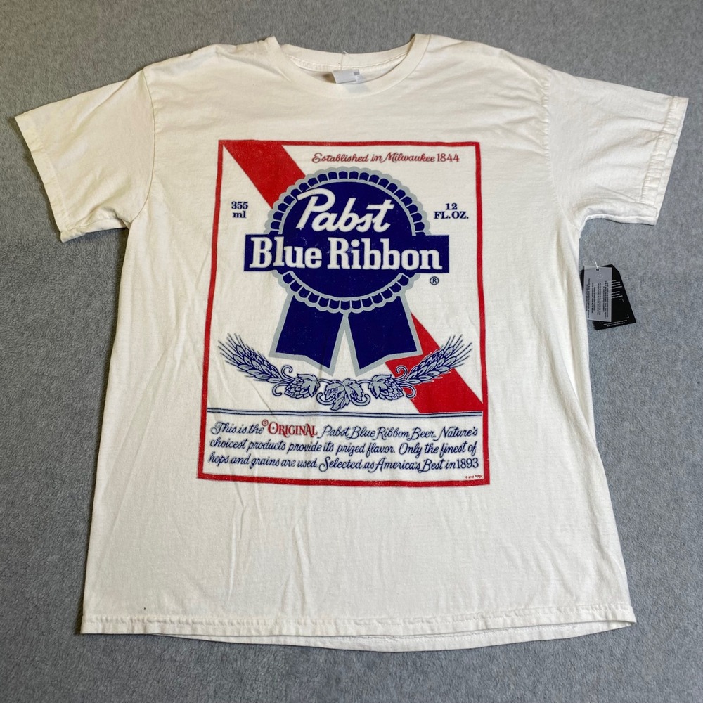 Junk Food Pabst Blue Ribbon T-Shirt Mens Medium White Graphic Retro Beer Tee NWT